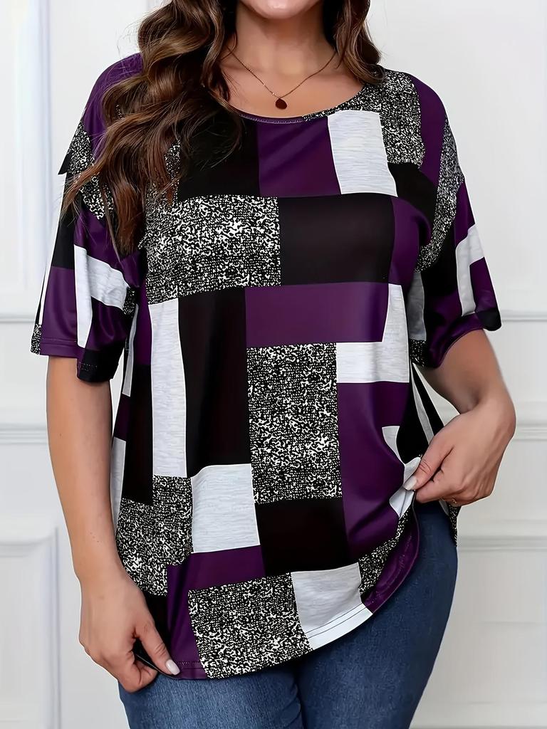2026 Plus Size Women's Printed Round Neck Casual Top T-Shirt