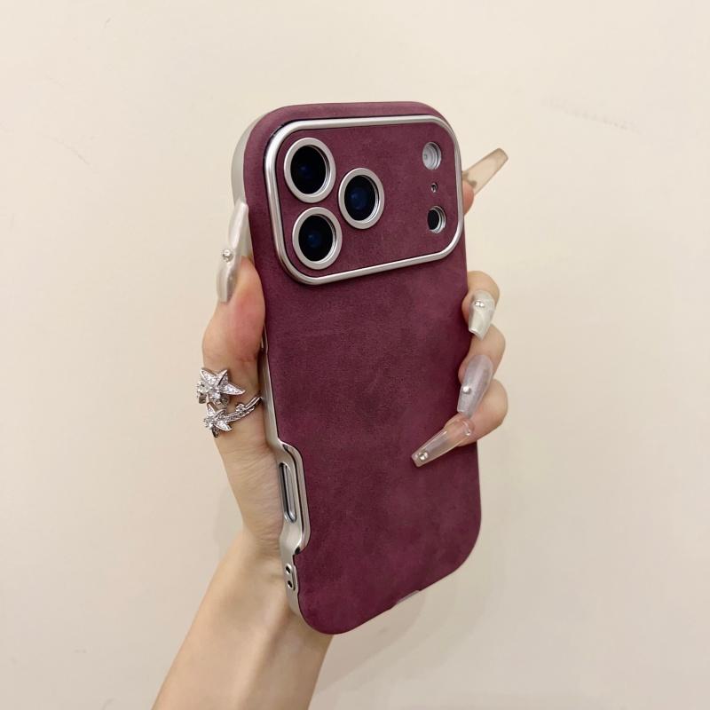 Luxury Suede Leather Bumper Case for iPhone 17 16 15 14 13 12 11 Pro Max Plus Business Frosted Shockproof Plating Round Cover