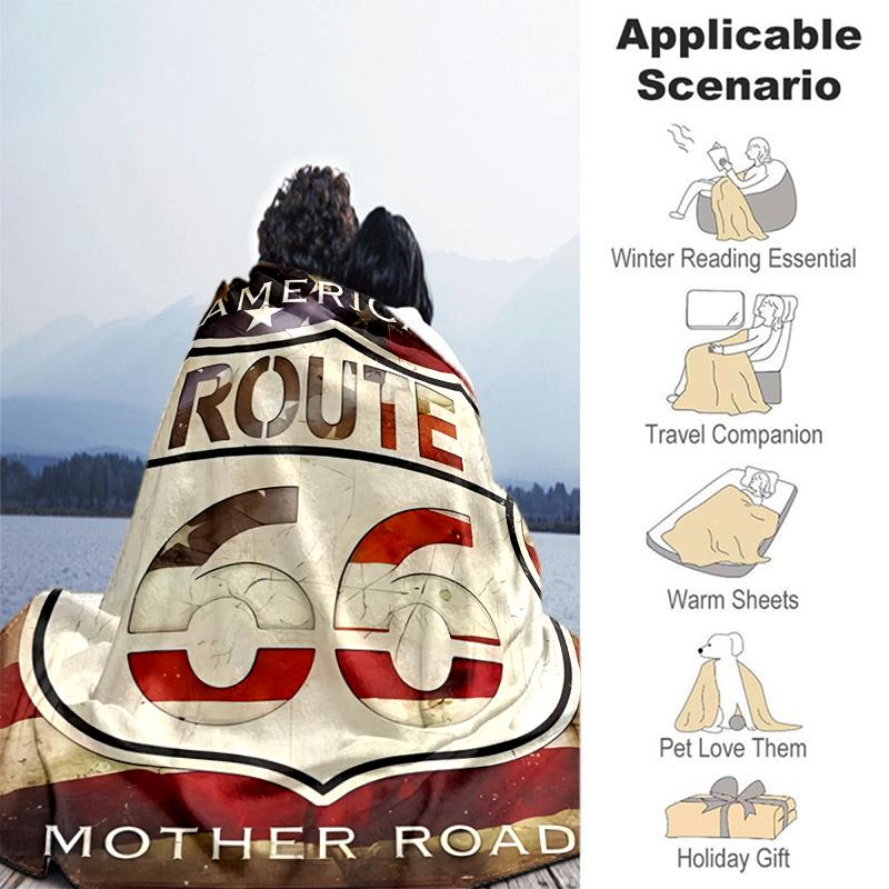 1pc Blanket U.S. Route 66(1) Print Design, Lightweight Blanket for Sofa, Bed- Soft &Warm, Gift for All Seasons like Christmas, Halloween
