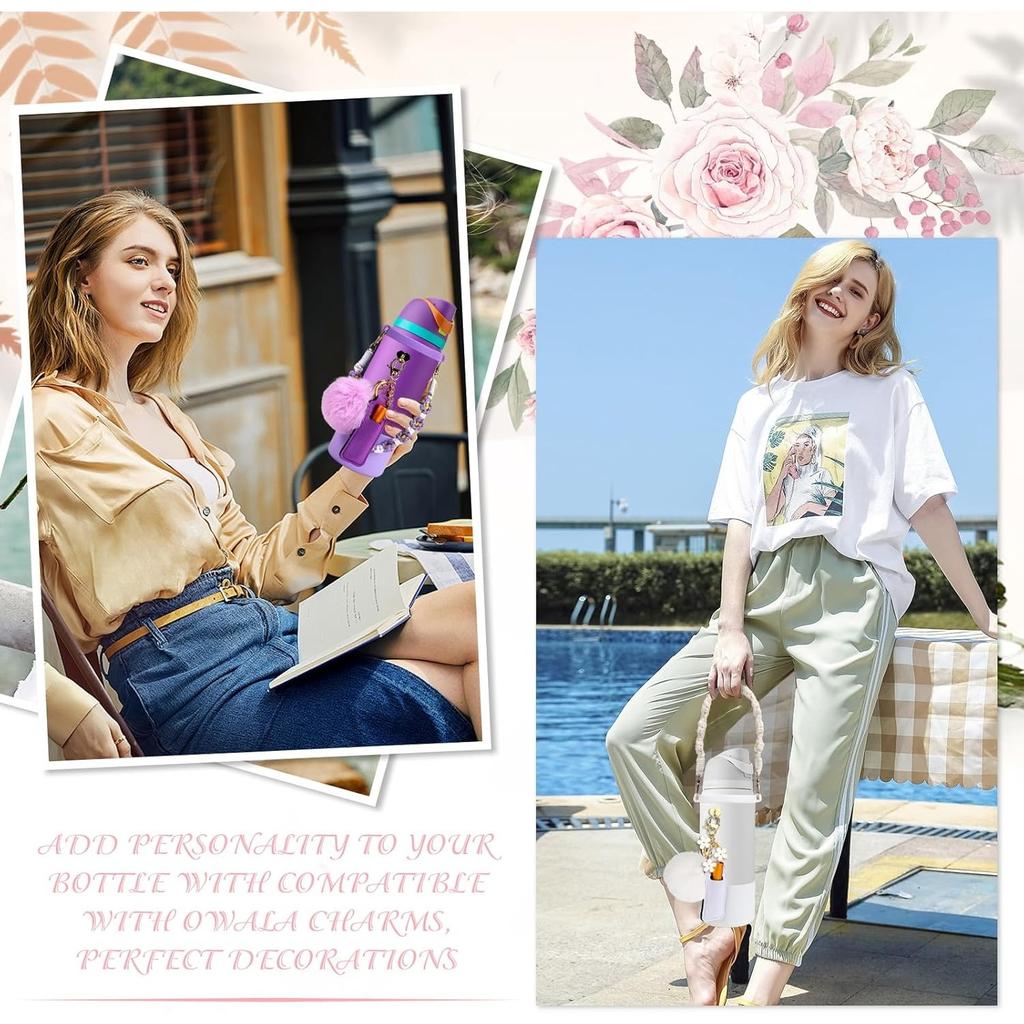 Kompatibel mit dem Owala Zubehör-Bundle: Silikonhülle für 24-oz- und 32-oz-Flaschen, Anhänger, Griff, Riemen, Gummiböden und dekorative Zusätze