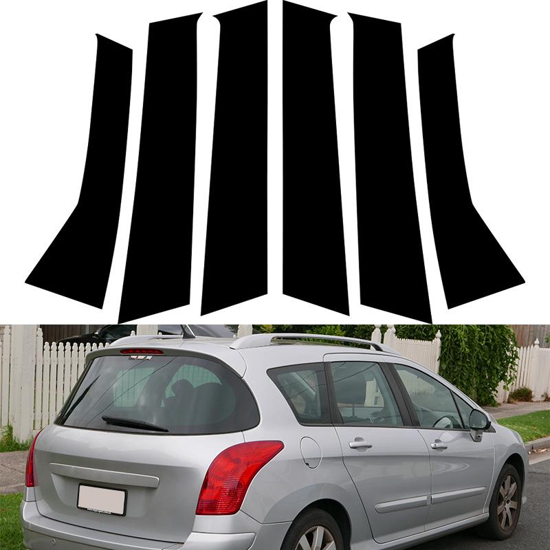6 ks pro Peugeot 308 SW/Touring 2007-2014 Samolepky na ozdobné lišty středového sloupku okna dveří auta Černé Auto Stylingové Doplňky