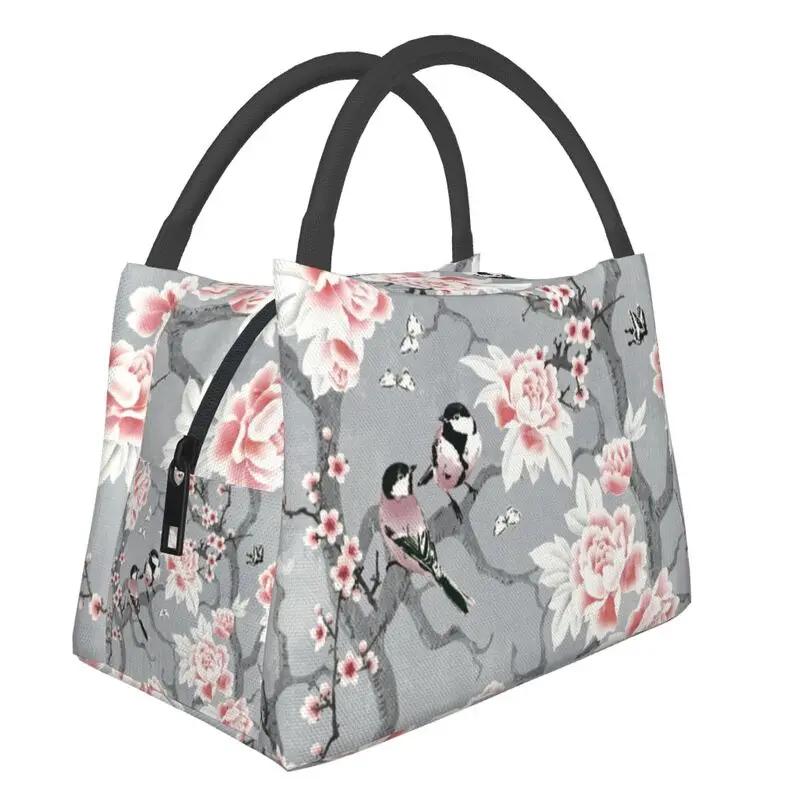 Cherry Blossom Insulated Lunch Tote Bag for Women Sakura Cherry Blossom Cherry Portable Thermal Cooler Food Lunch Box Travel
