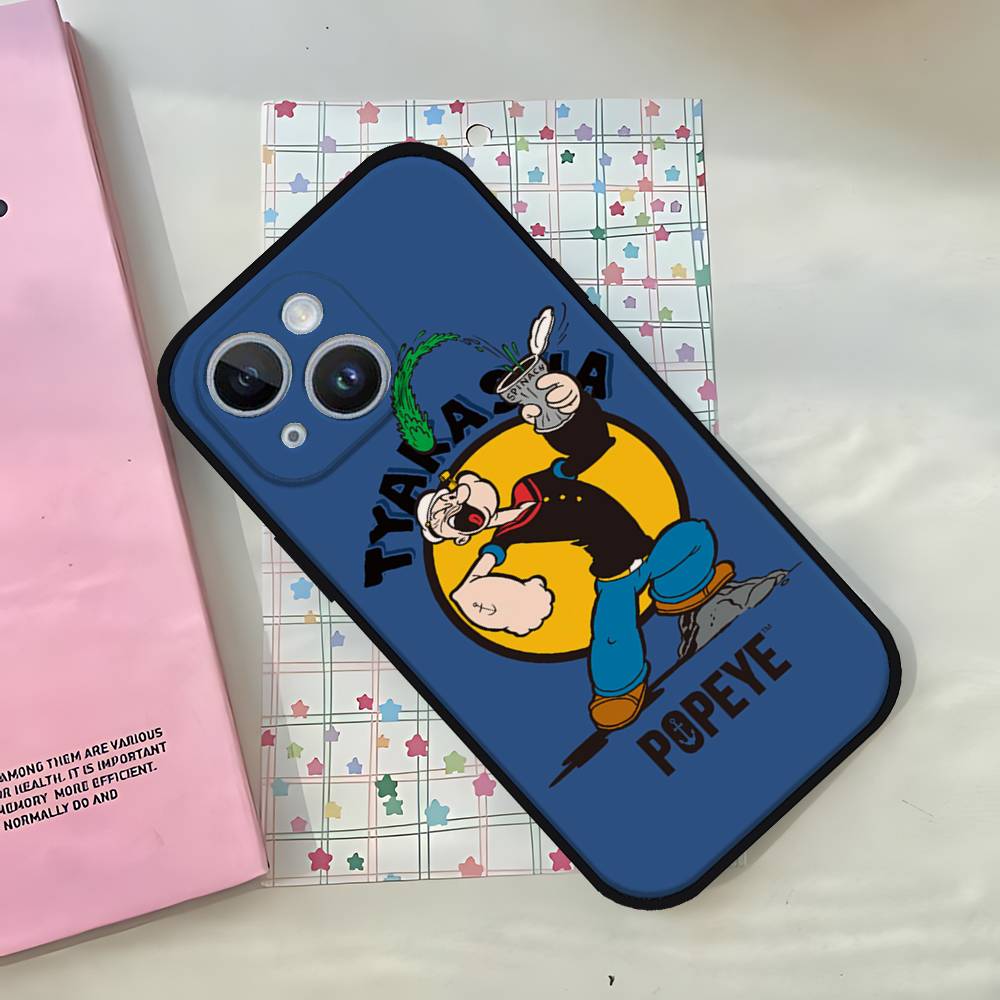 Cartoon P-popeyes-Sailors Phone Case For IPhone 1716 15 14 13 Pro Max 11 12 Mini X Xs XR Black Silicone Cover
