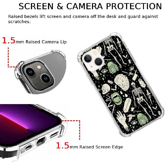 Witchy Skull Art Case Compatible with iPhone 14, Aesthetic Dark and Green Witchcraft Skeleton Bones Case for iPhone 14, Trendy Cool TPU Bumper Phone