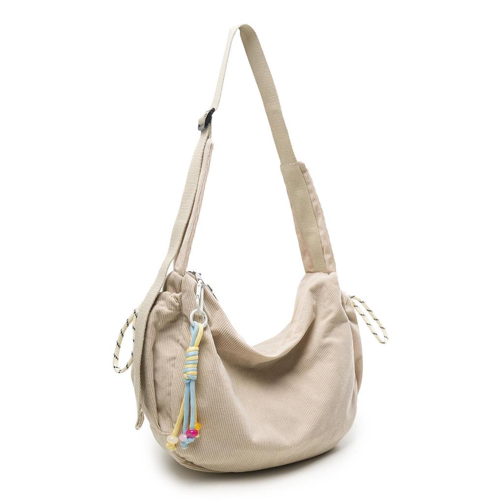 Korean Style Large Capacity Corduroy Shoulder Crossbody Bag - Simple & Fashionable Underarm Design