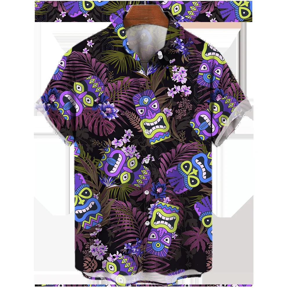 Men's Summer Short Sleeve Hawaiian Shirt Beach Holiday Print Shirt Top 100% Polyester Men's Street Style Short Sleeve Shirt