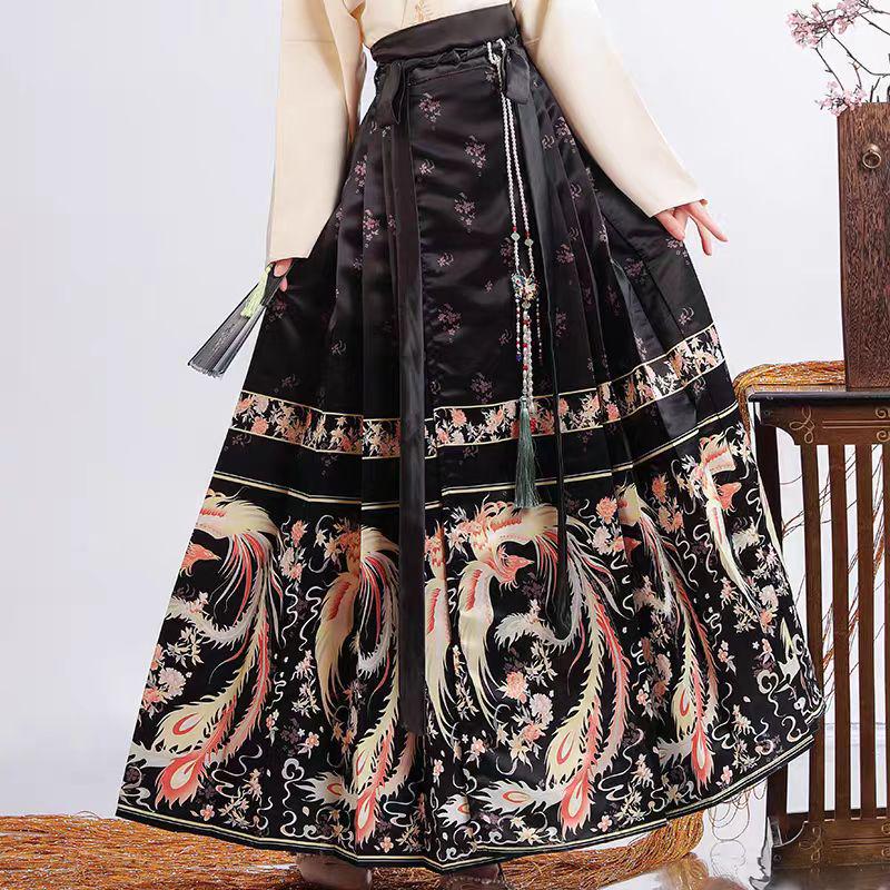 2024 Autumn Women's Phoenix Dance Print Hanfu Set - Ming Dynasty Inspired Chinese Daily Wear