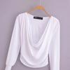 Autumn 2024 Women's European & American Style Versatile Pleated Long-Sleeve Drape Top