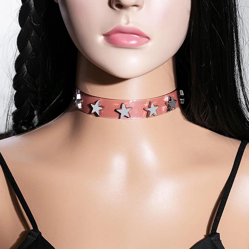 Punk Dark Style Personality Wide Leather Choker Necklace for Women Girls Sexy Star Heart Rivet Hip Hop Rock Jewelry Accessories