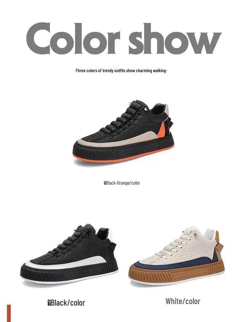 Men's Plus Size Breathable Canvas Shoes: Versatile Thick-Soled White Board Shoes for Sports & Casual Wear