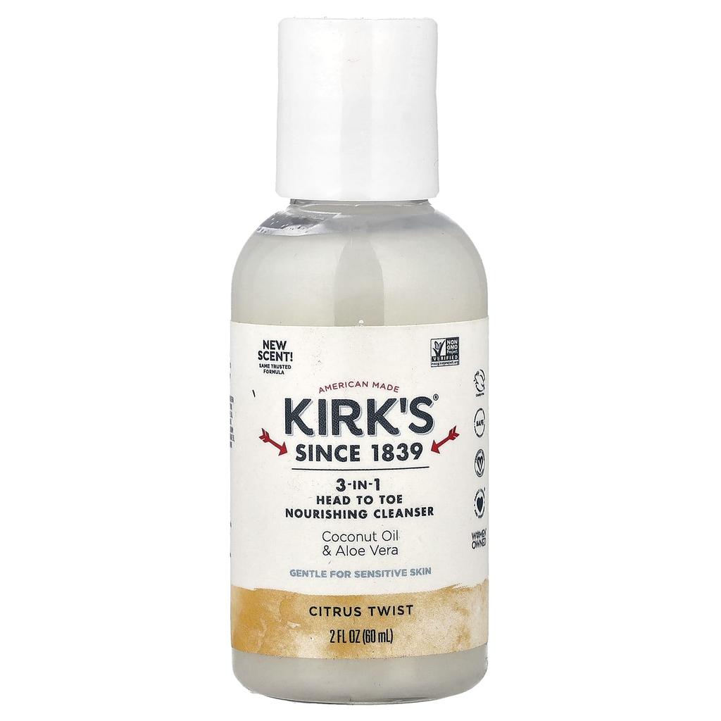 Kirk's 3-In-1 Head to Toe Nourishing Cleanser, Citrus Twist, 60ml (2 fl oz)
