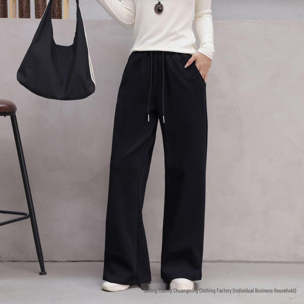 Women's High-Waisted Red Wide-Leg Pants - Slimming, Solid Color, Loose, Casual Fit for Spring & Autumn