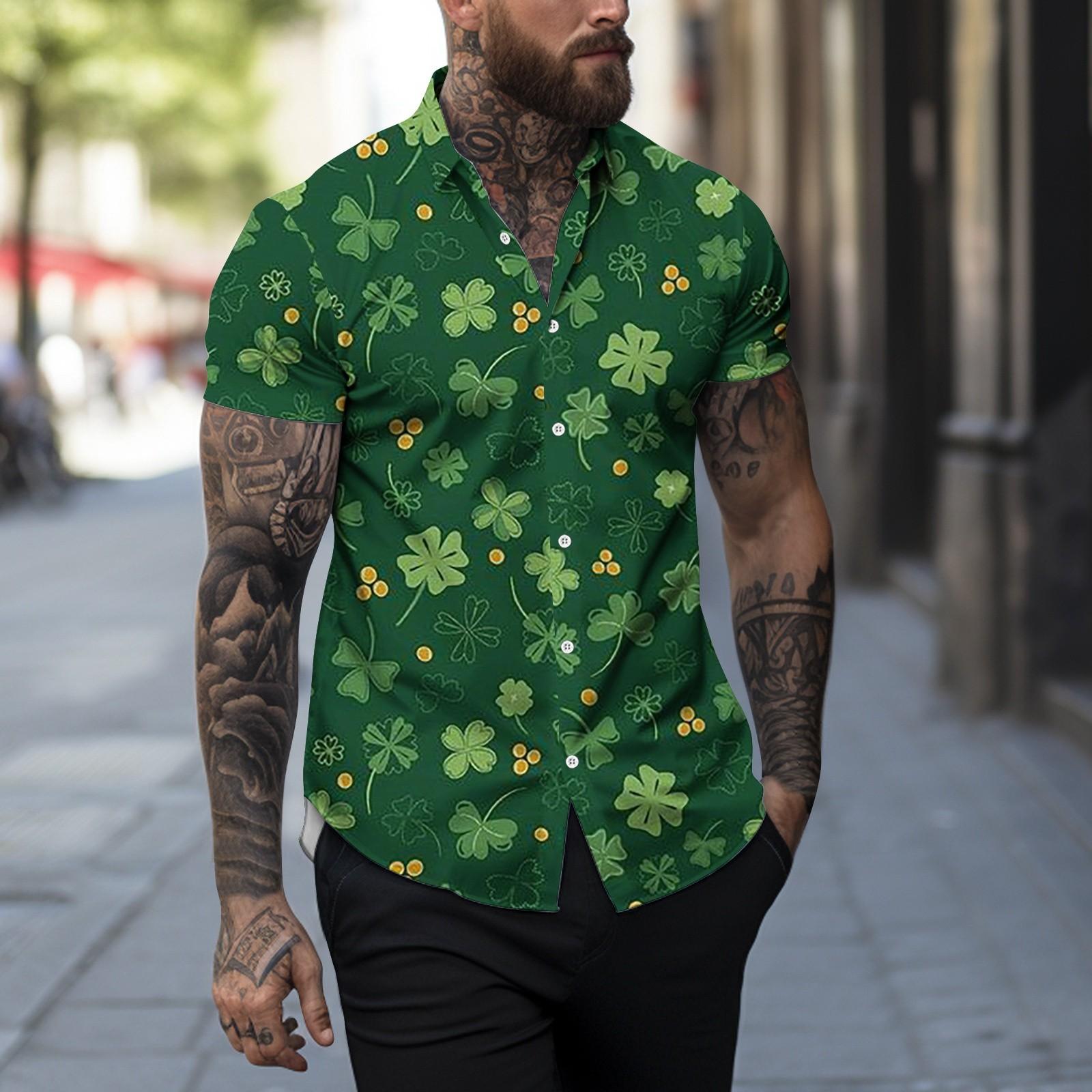 

Мужская повседневная одежда весна-лето St. Мужская рубашка с короткими рукавами и принтом ко Дню Святого Патрика, мужской топ XXXXL