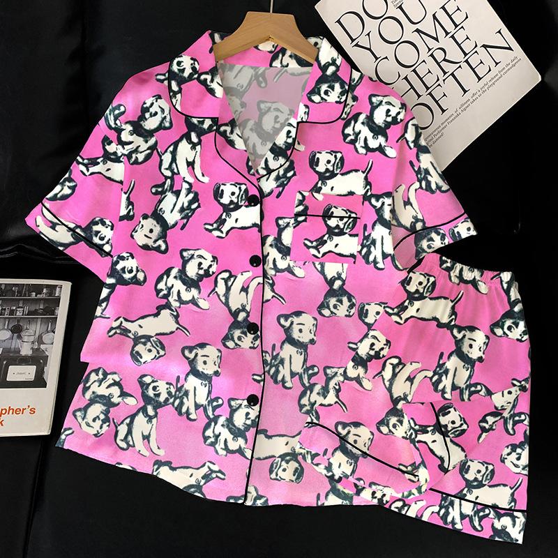 Мультяшный щенок, короткий рукав, пижама, женская, летняя, ледяной шелк, сатин, можно носить снаружи, домашняя одежда, высококачественный костюм, тонкий M