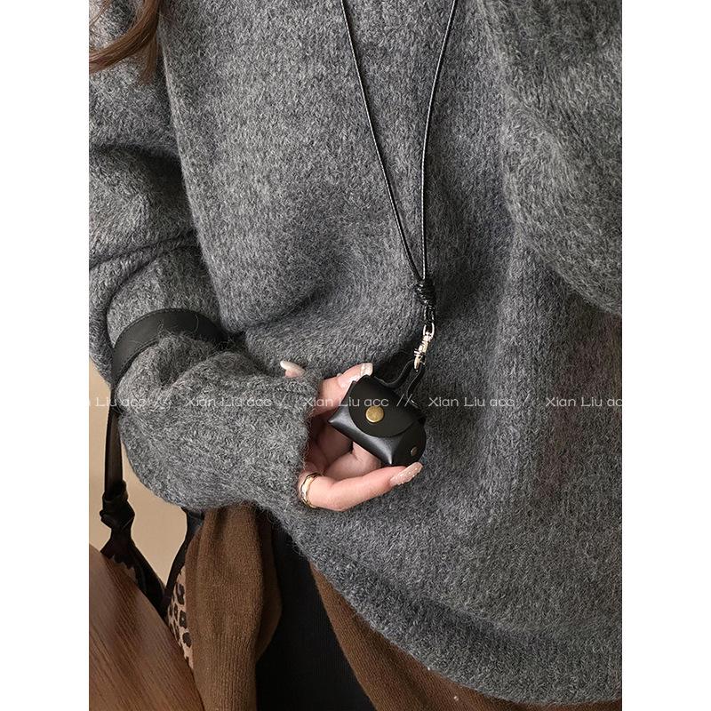 Colier portofel de monede din piele compact și elegant: Portchei cu pandantiv pentru femei cu șnur de piele și spațiu lung de depozitare pentru accesorii