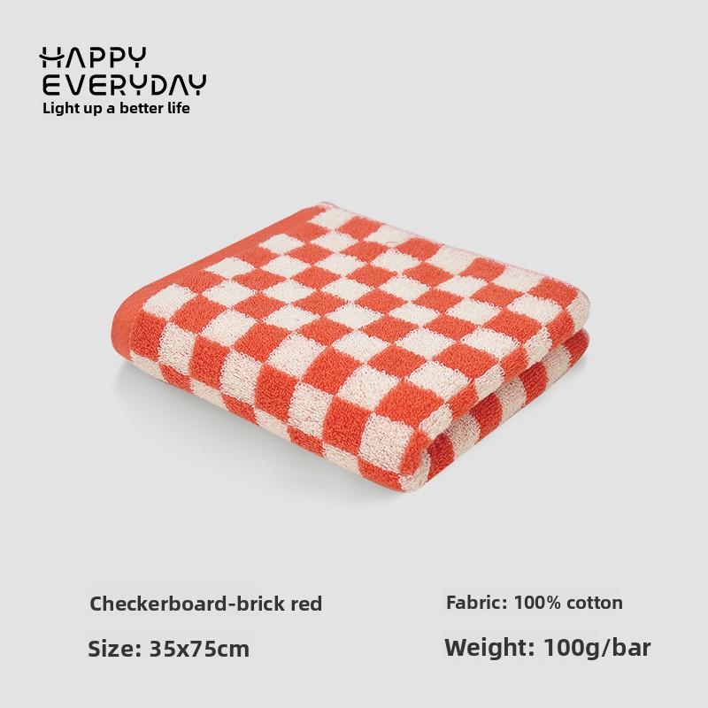 Checkered Bath Towel Cotton Face Towel Adult Absorbent Towels Gift Towel Supplies Bathing Tools