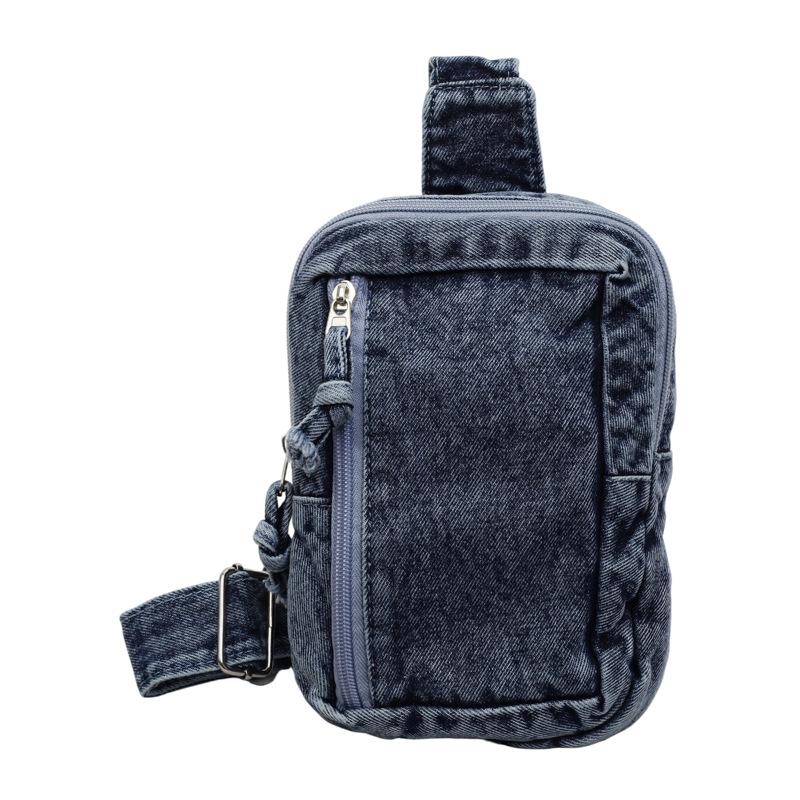 Borsello da Petto in Denim Borsa a Tracolla Multi-Tasca Borsa a Spalla Vintage