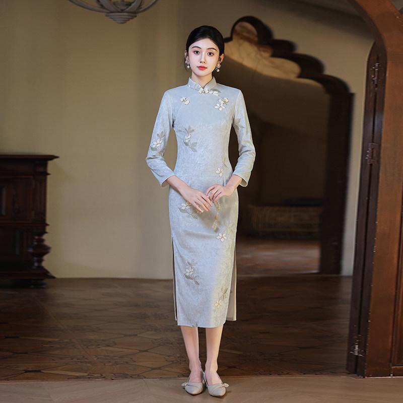 Blue New Chinese Daily Suzhou Long Sleeve Autumn Cheongsam Improved Young 1011 New Women's Premium Spring and Autumn