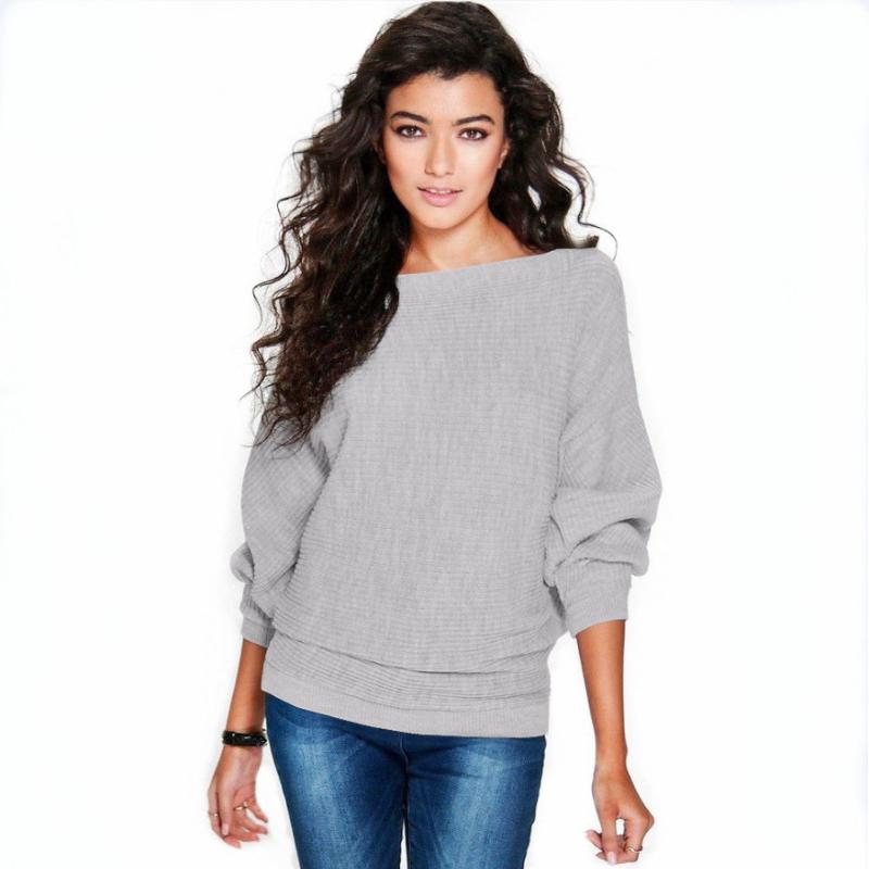 Women's  Knitted Sweater Autumn and Winter Fashion  Loose Bat-sleeved Solid Color Knitted Pullover Knitted Sweater