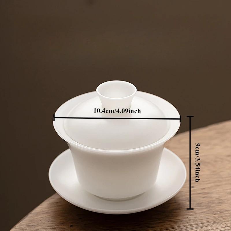 

150ml Burnt Mutton Fat Jade White Porcelain Gaiwan Japanese Tea Tureen Tea Cover Bowl Tea Ceremony Supplies Teaware Gift Box 150ml