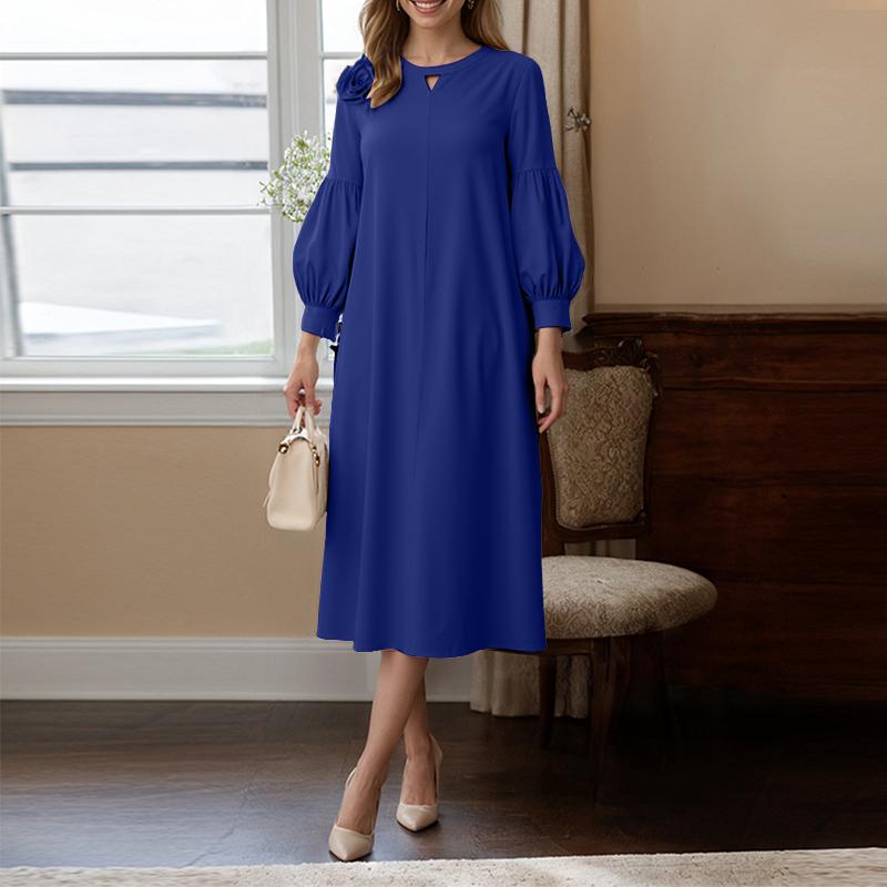 

ZANZEA Женское повседневное платье с круглым вырезом, 3D-цветком, свободного кроя, с длинным рукавом 3XL темно-синий