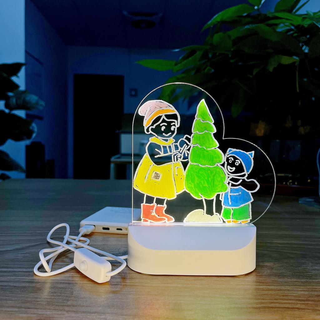 LED Lights Acrylic Message Board Erasable USB Drawing Board Bedroom Night Light Birthday Gift