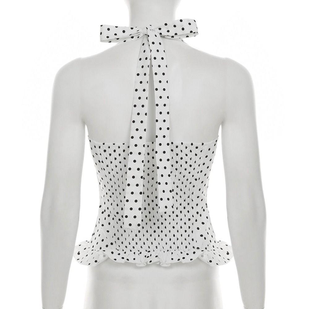Slim Fit Halter Ruffle Vest Top Sleeveless Women Camisole Comfortable Y2k Dot Crop Top Summer