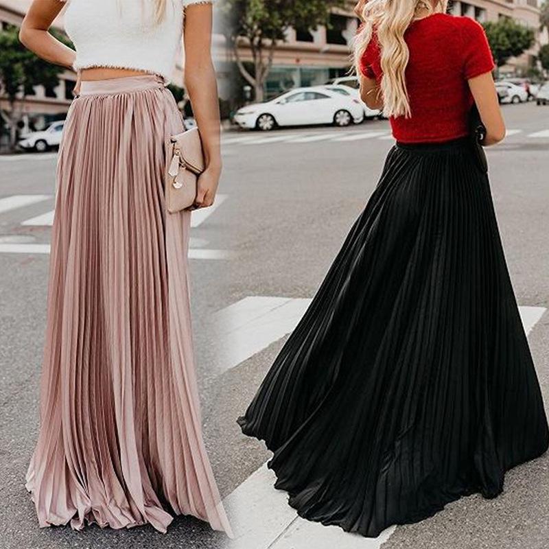 Elegant High-Waist Pleated Maxi Skirt for Women