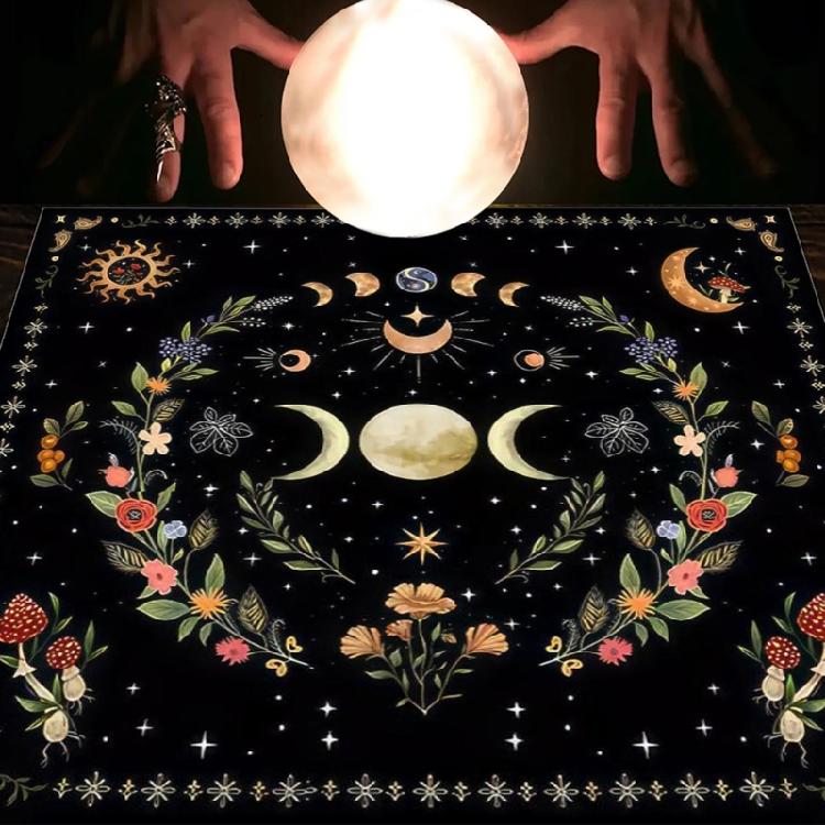 Divinations Tablecloth Moonphases Flower Pattern Tarot Tablecloth Altars Cloth