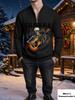 Men's skeleton guitar print long sleeved hoodie autumn men's clothing hoodie trendy and versatile style