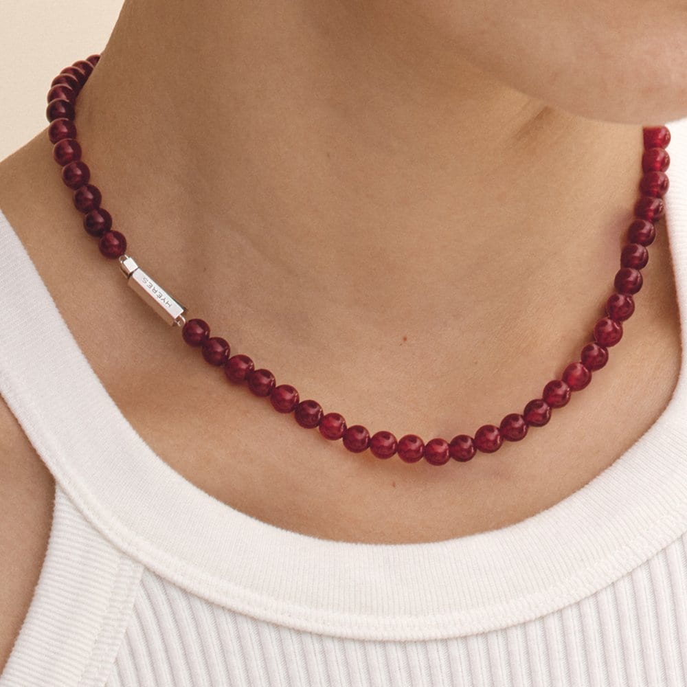 H Edition (W) Ball Red Jade Bead Necklace Hl6N46627Wb420