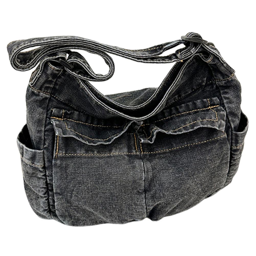 Women Simple Shopping Bag Fashion Shoulder Bag Multifunction Denim Chic Hobo Bag