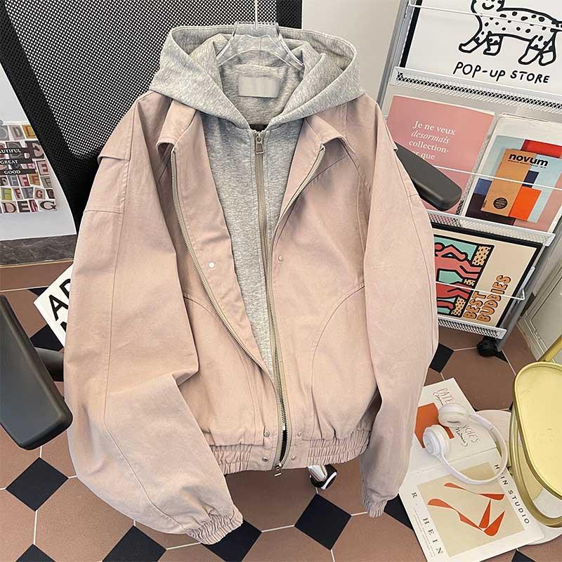 

Мужская двухпредметная куртка с капюшоном на весну и осень, из стираного хлопка, повседневная, модного бренда, американская уличная, спортивная, хулиганская, красивая куртка 2XL серый