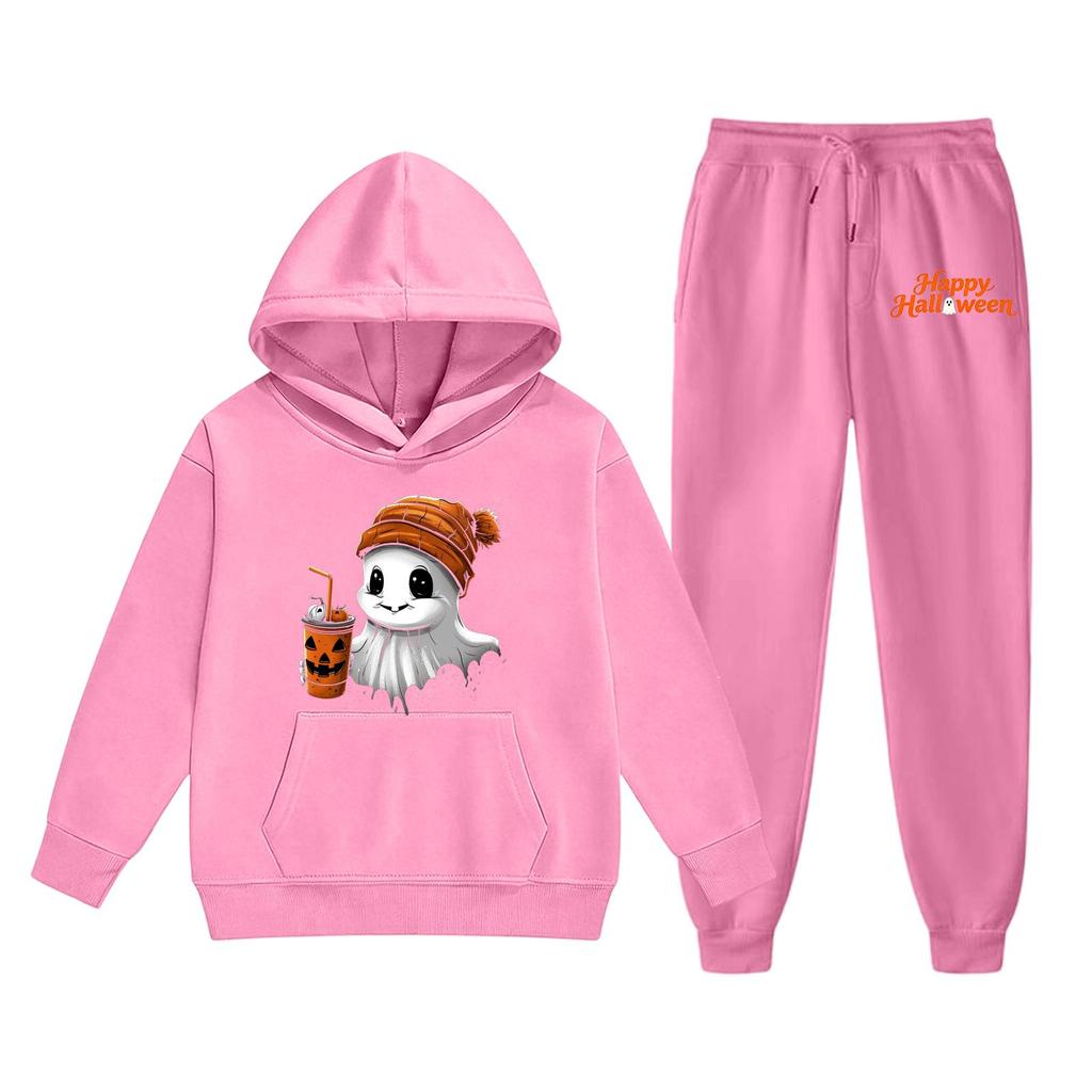 Kids Hoodie and Sweatpants Set Halloween Printed Outfit Lightweight Pullover Hooded Top and Elastic Waist Bottoms for Boys and Girls