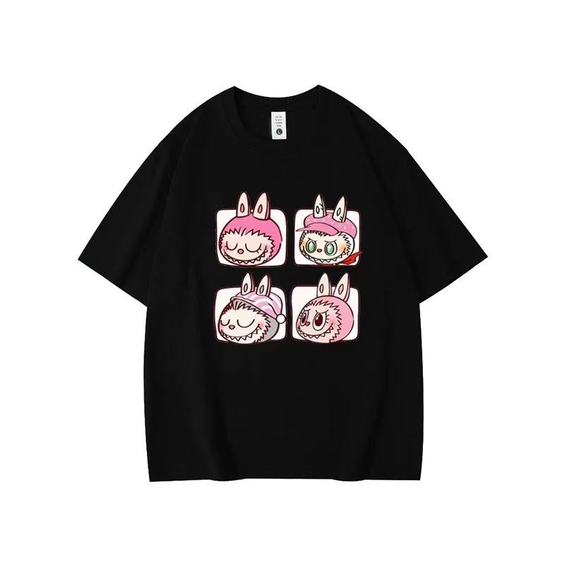 Summer Round Neck Labubu Pattern Printed Top Fashionable Casual Pure Cotton Short Sleeved Women's T-shirts