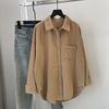 Koszula sztruksowa średniej długości dla kobiet na wiosnę, gruba kieszeń, koszula, kurtka, kardigan