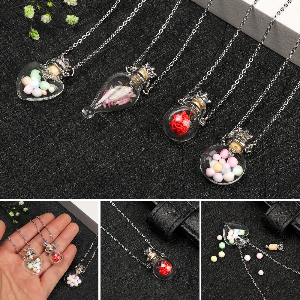 Tropfen Herz Stahlkette Glasfläschchen Halskette Ätherisches Öl Anhänger Gedenkschmuck Parfüm Schmuck