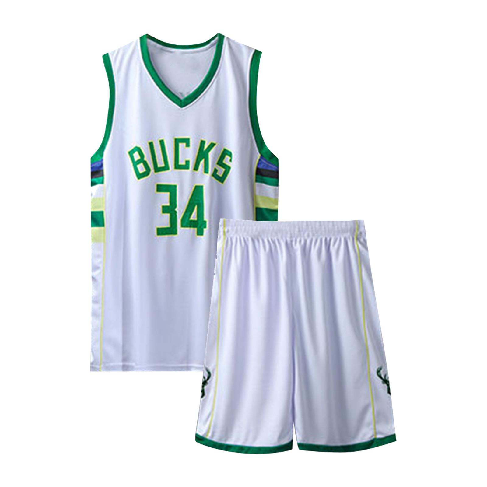 

Bucks-lettered-brother NO.34 Джерсі Баскетбольна форма Футболка Шорти з двох частин для дорослих L білий
