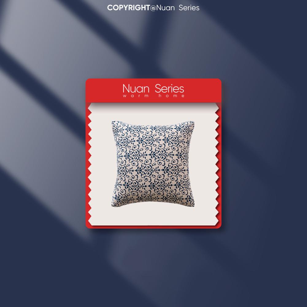 1PC Nuan Series Retro Chinese Classical Blue and White Porcelain Printed Cotton and Linen Pillowcase for Sofa Living Room Bedroom Home Decor