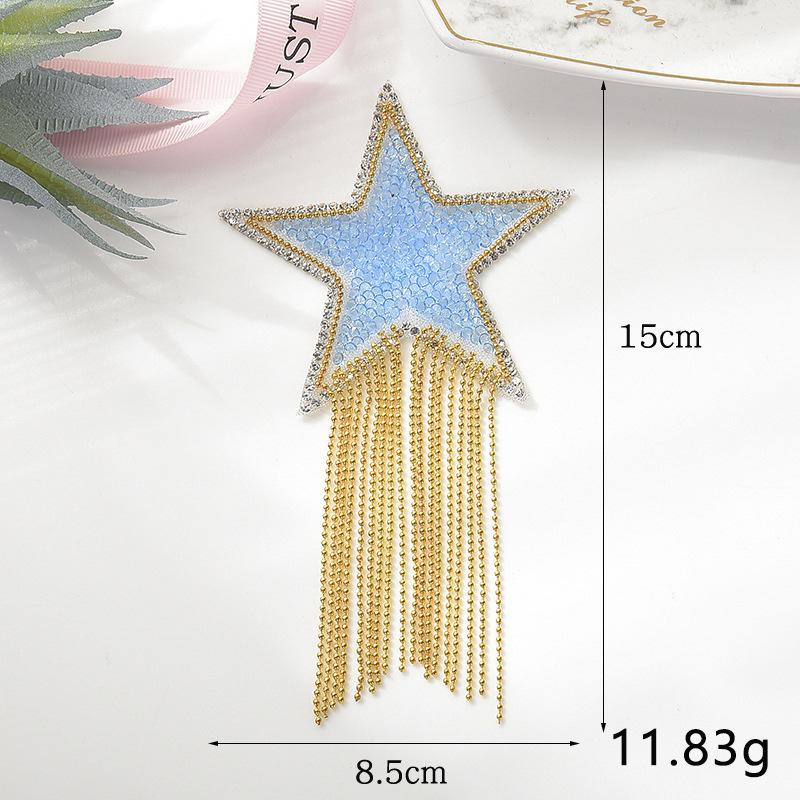 Colorful Tassel Cloth Patch with Diamond Star Design and Hot Melt Adhesive