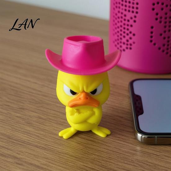 Desktop Figurine Collection Angry Duck Desk Figurine, 3D Printed Yellow Office Decoration with Cowboy Miniature Figures Hat, Little Animal Ornament