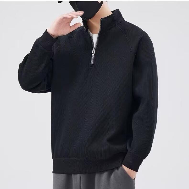 

Men s Thickened Corduroy Half-Zip Stand Collar Hoodie with Velvet Lining M