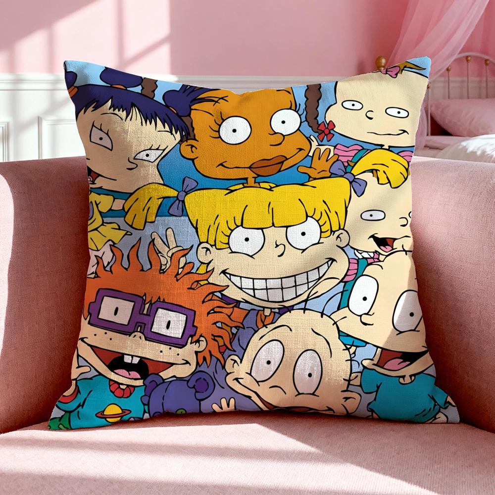 Cartoon R-Rugrats Cushion Cover Breathable Linen Pillowcase Summer Odorless Eco-Friendly Invisible Zipper Washable