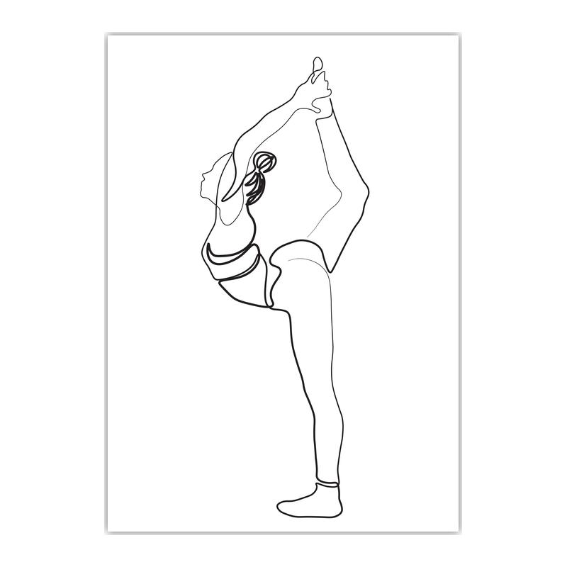 Black White Line Wall Art, Modern Woman Yoga Canvas Painting, Nordic Minimalist Poster Print for Living Room Bedroom Wall Decor