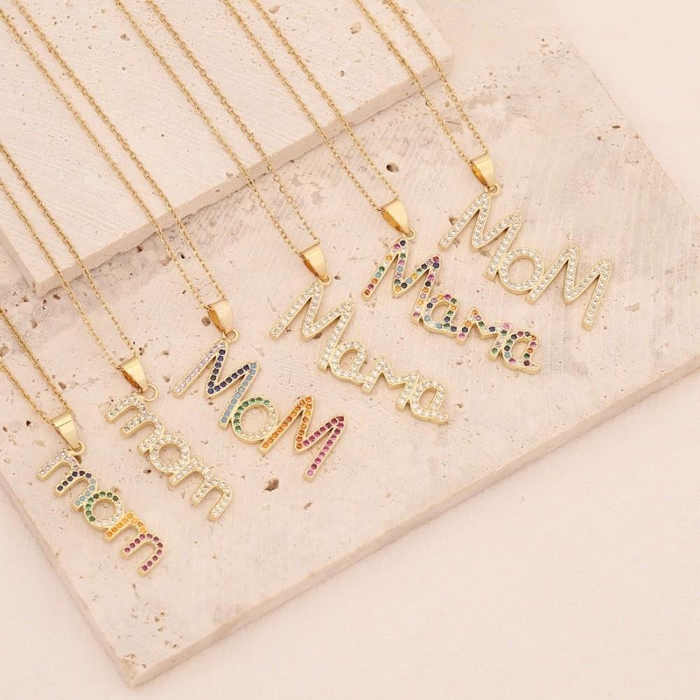 Aesthetic MOM Necklace Jewelry Gift for Mother's Day Trendy Zircon Letter Clavicle Chain Overlay