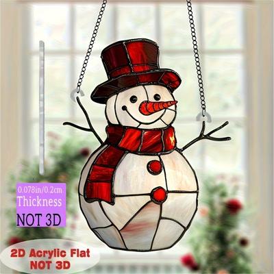 2D Červený sněhulák, světelně chytající akrylové zavěšení na okno, vánoční dekorace do interiéru i exteriéru, 20 cm * 16 cm