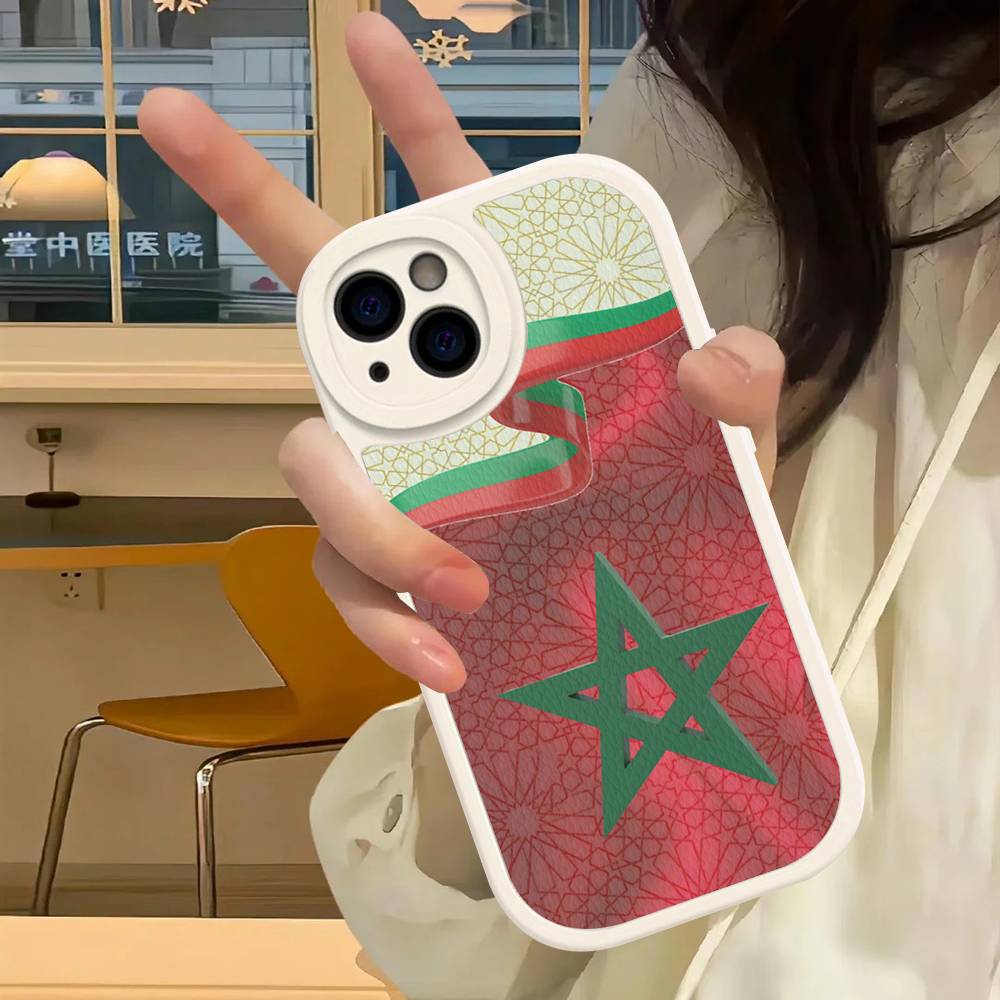 M-Morocco Flag Phone Case For IPhone 16 15 14 13 12 11 Pro Max Plus Soft Leather Cover