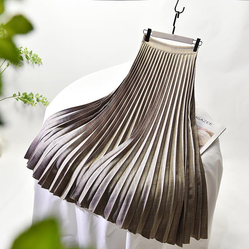 DX Temperament Slim Large Size Pleated Skirt, Autumn and Winter New High Waist a Word Skirt Women's Medium and Long