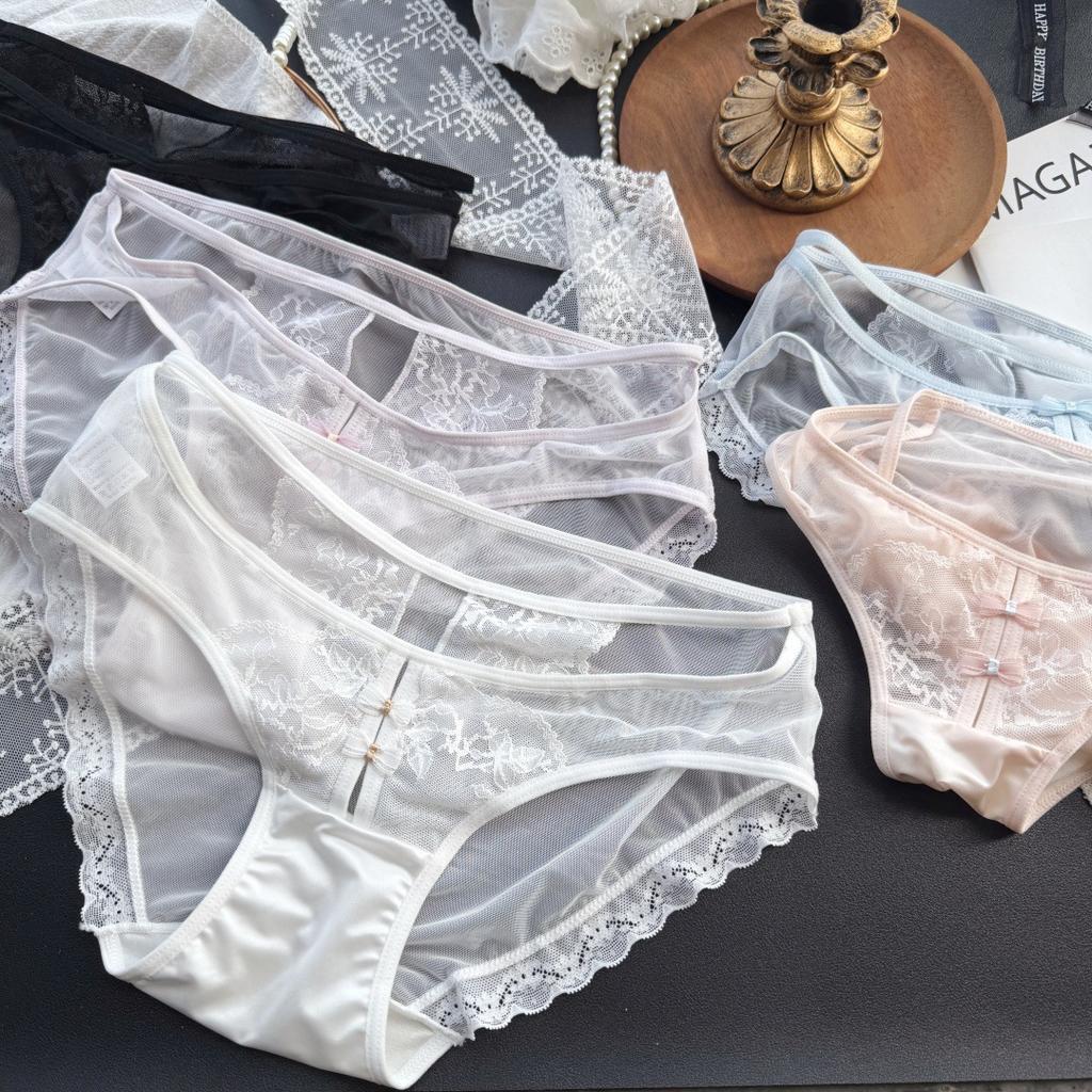 Ladies Summer Pure Desire Sexy Careful Machine Mesh Yarn Lace Edge Briefs
