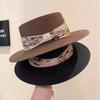 Retro Ribbon Flat Top Hat Ladies Summer Seaside Vacation Sun Protection Sun Hat Fashion Versatile Black Top Hat
